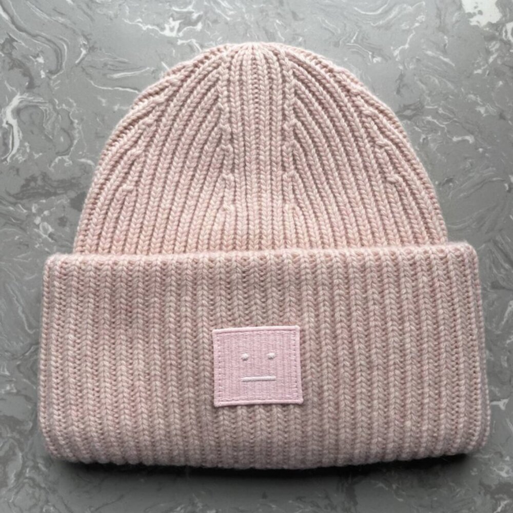Acne Studios Light Pink Wool Face Patch Beanie Co… - image 1